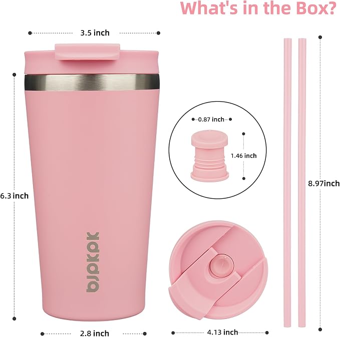 BJPKPK 18oz Tumbler With lid And Straw Stainless Steel Travel Coffee Mug Insulated Tumblers Cups,Light Pink - Image 2