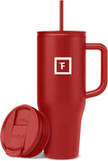 IRON °FLASK Co-Pilot Insulated Mug w/Straw & Flip Cap Lids - Cup Holder Bottle for Hot, Cold Drink - Leak-Proof- Water, Coffee Portable Travel Tumbler - Fire Red, 40 Oz by IronFlask