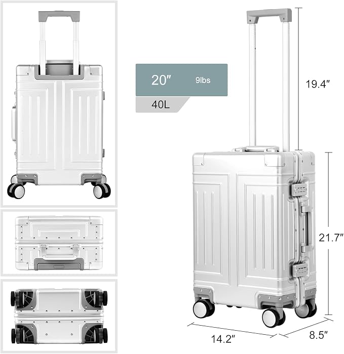 All Aluminum 20'' Luggage with Removable Spinner Wheels, Provide Spare - Image 7