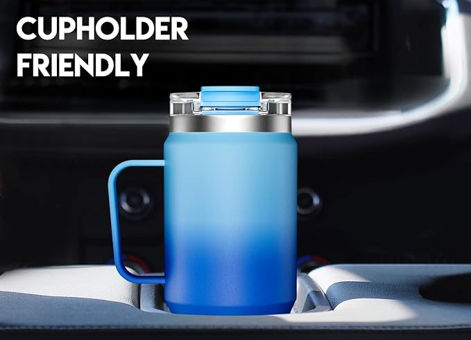 Meoky 32 oz Tumbler with Handle, Insulated Tumbler with Lid and Straw, Stainless Steel Travel Mug, 100% Leak Proof, Keeps Cold for 24 Hours or Hot for 8 Hours, Fits in Car Cup Holder (Azure) - Image 6