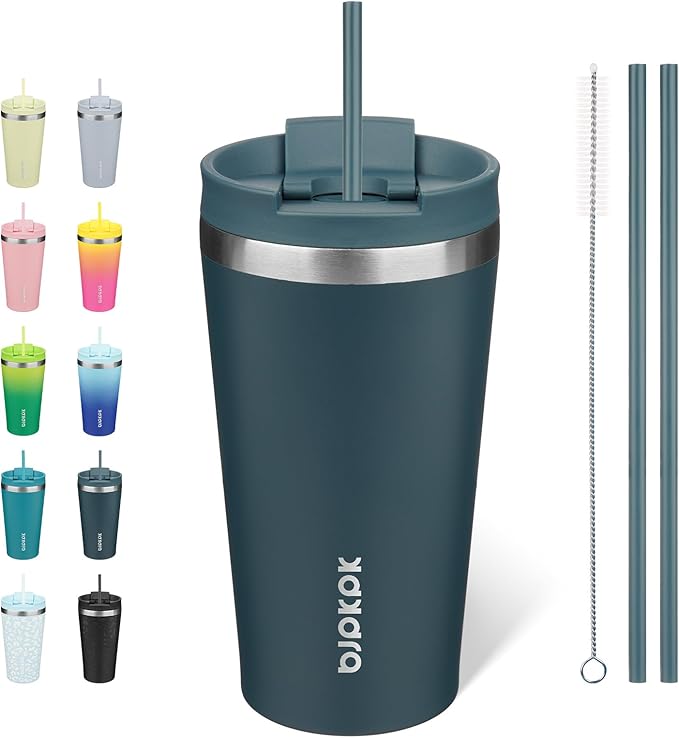 BJPKPK 18oz Stainless Steel Insulated Tumbler With lid And Straw Travel Coffee Thermal Tumblers Cup For Women And Men,Navy Blue by BJPKPK