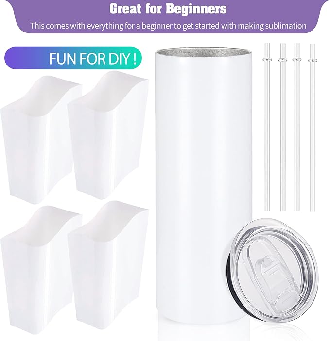 YOUKE OLA 12 Pack Straight Skinny Sublimation Tumblers 20oz for Heat Transfer, Bulk Sublimation Blanks Individually Boxed, Double Wall Insulated Tumbler with Shrink Films & Heat Tape, White (12) - Image 4