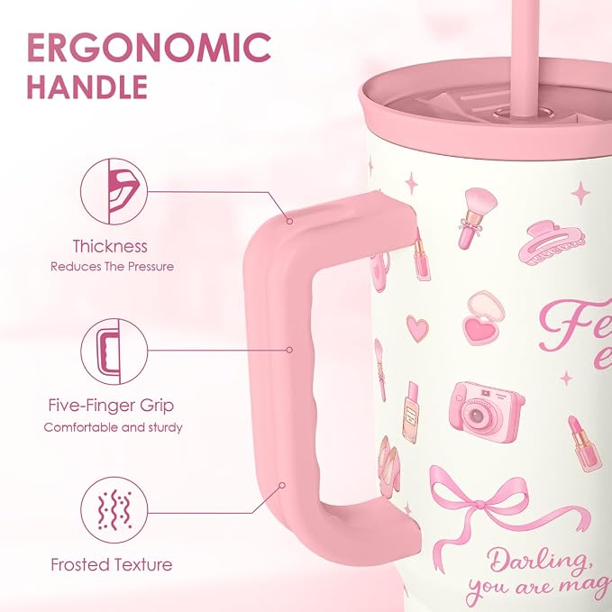SANDJEST Women's Things 40oz Tumbler with Handle and Straw, Insulated Stainless Steel Travel Coffee Mug for Women Girls, Gift Idea for Birthday Christmas Mothers Day - Image 3