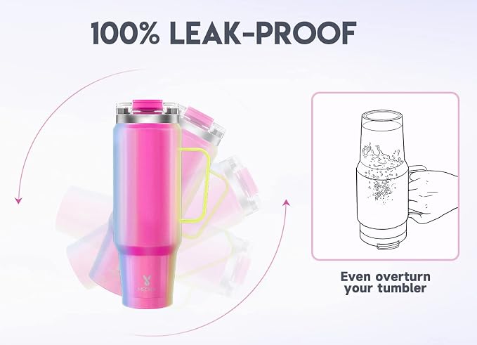 Meoky 40oz Tumbler with Handle, Stainless Steel Travel Mug with 2-in-1 Straw and Sip Lid, Vacuum Insulated Coffee Mug, 100% Leak Proof, Keeps Cold for 34 Hours or Hot for 10 Hours (Carnival) - Image 5