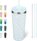 BJPKPK 22oz Tumbler With lid And Straw Stainless Steel Travel Coffee Mug Insulated Tumblers Cups,Light Blue Leopard by BJPKPK