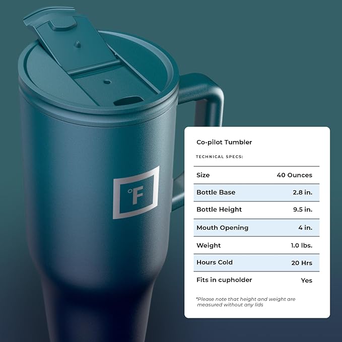 IRON °FLASK Co-Pilot Insulated Mug w/Straw & Flip Cap Lids - Cup Holder Bottle for Hot, Cold Drink - Leak-Proof - Water, Coffee Portable Travel Mug - Dark Night, 40 Oz - Image 9