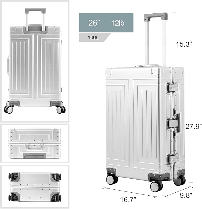 All Aluminum Magnesium Carry On Luggage，Cut from Whole Aluminum Sheet，22x14x9 - Image 7