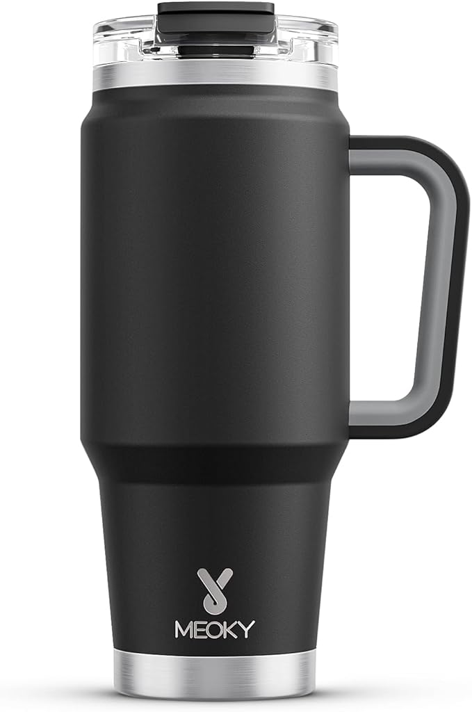 Meoky 32 oz Tumbler with Handle, Insulated Tumbler with Lid and Straw, Stainless Steel Travel Mug, Keeps Cold for 24 Hours, 100% Leak Proof, Fits in Car Cup Holder (Night) by MEOKY