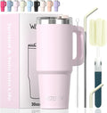 20 oz Tumbler with Handle,Tumbler with Lid and Straw,Double Wall Insulated Cup Stainless Steel Travel Mug(Cold for 34 Hours),Water Bottle for Iced Tea,Coffee,Cold Beverages(Rose Quartz) by Watersy