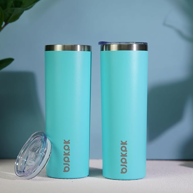 BJPKPK 2 Pack 20oz Skinny Tumblers with Lid Insulated Travel Coffee Cup Stainless Steel Thermal Mug,Turquoise,Turquoise - Image 4