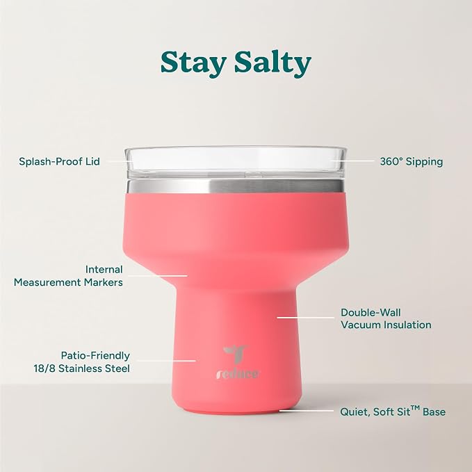 REDUCE Saltini 16 oz Cocktail Tumbler - Insulated Margarita Tumbler with Lid - Keeps Drinks Cold for 10 Hours - 360 Sippable Martini Glass Alternative - Shatterproof, Perfect for Parties - Daiquiri - Image 3