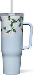 Corkcicle x Rifle Paper Co. Cruiser Insulated Tumbler with Handle & Straw - Keeps Drinks Cold 20 Hours - BPA-Free - 40 oz - Gift for Mom - Great for Mother's Day or Christmas - Gloss Blue Hydrangea by Corkcicle