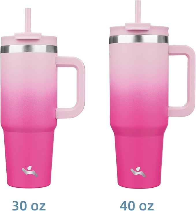 Konokyo 30 oz Tumbler with Handle and 2 Straws,2 in 1 Lid Insulated Water Bottle Stainless Steel Travel Coffee Mug,Cherry Blossoms - Image 3