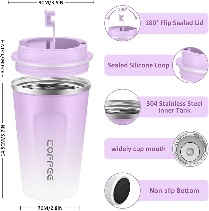 CS COSDDI 12 oz Stainless Steel Vacuum Insulated Tumbler - Coffee Travel Mug Spill Proof with Lid - Coffee Cups for Keep Hot/Ice Coffee,Tea and Beer - Image 3