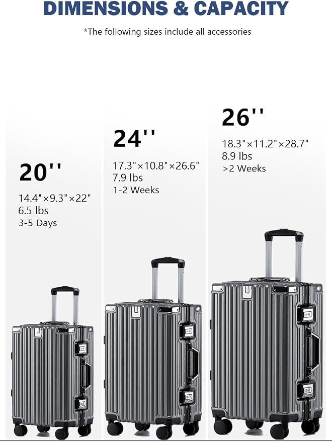 HotWay 20 Inch Aluminum Frame Carry On Luggage - Image 3