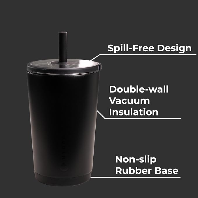 HydroJug Everyday Tumbler 14 oz – Ceramic-Lined Insulated Tumbler with Straw and Soft-Touch Lid, Cup Holder Friendly, Double-Wall Vacuum Insulation, Reusable Travel Cup – Black - Image 3