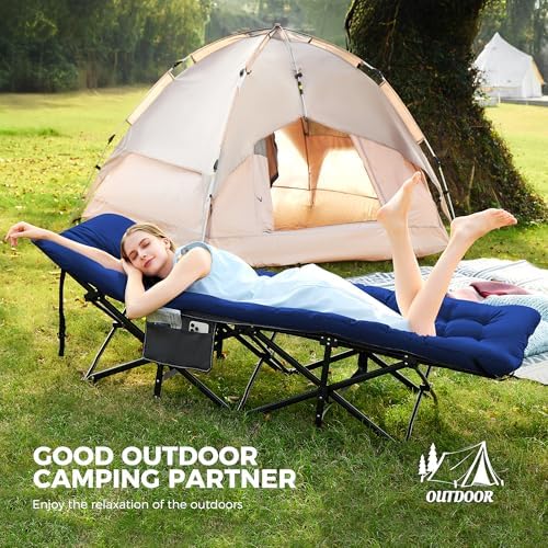 JEAREY Folding Camping Cot for Adults, 28in Wide with Mattress, Navy - Image 2