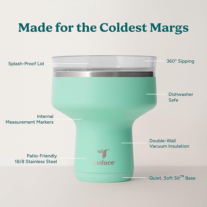 REDUCE Saltini 16 oz Cocktail Tumbler - Insulated Margarita Tumbler with Lid - Keeps Drinks Cold for 10 Hours - 360 Sippable Martini Glass Alternative - Shatterproof, Perfect for Parties - Saltwater - Image 4