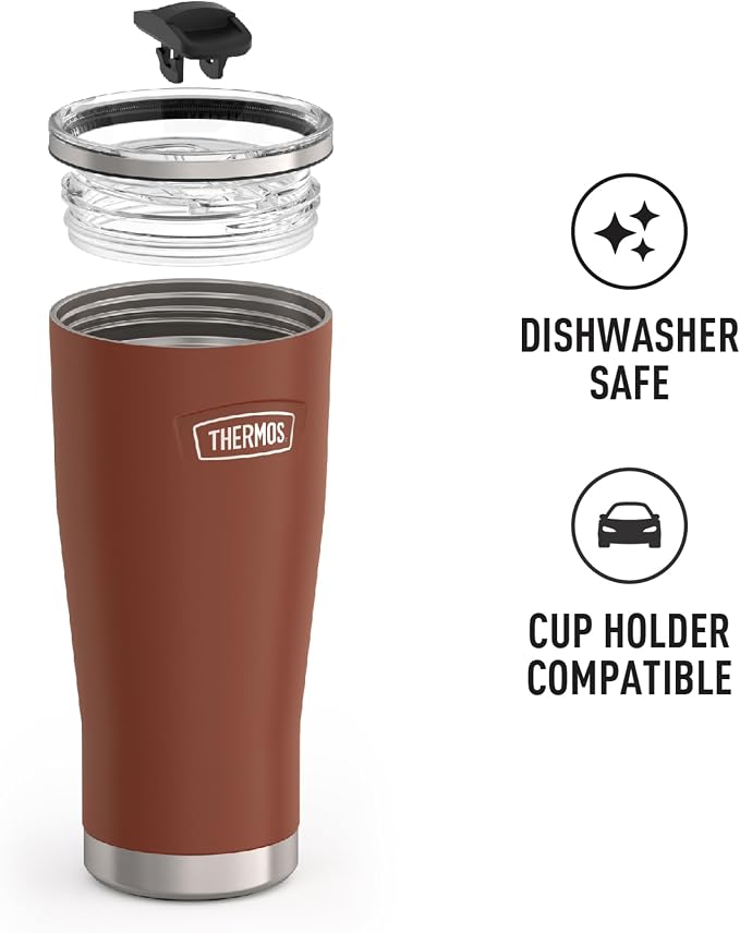 THERMOS ICON SERIES, Stainless Steel Cold Tumbler with Slide Lock, 24 Ounce, Saddle - Image 3