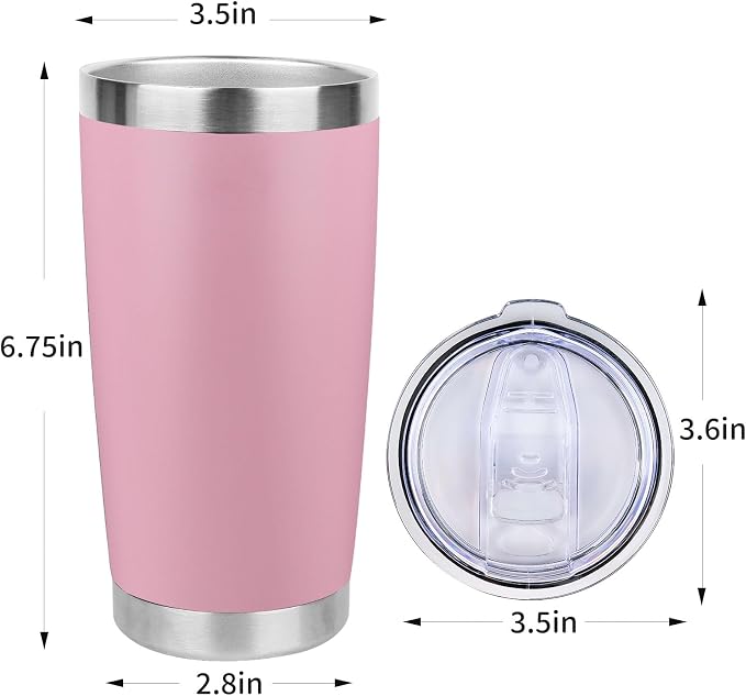 20oz Stainless Steel Tumbler Bulk with Lid, Travel Mug - Double Wall Vacuum Powder Coated Cup - Light Pink, 6 Pack - Image 4
