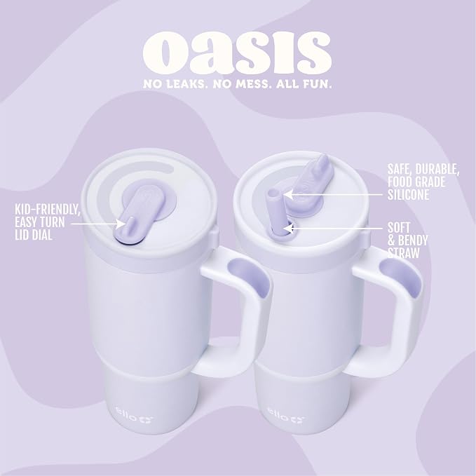 Ello Oasis 14oz Stainless Steel Toddler Tumbler with Handle & Retracting Straw, 100% Leakproof, Double-Wall Vacuum Insulated, Kids Water Bottle for School, BPA Free, Dishwasher Safe, Purple Swirl - Image 4