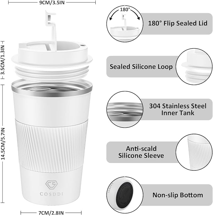 CS COSDDI 12 oz Stainless Steel Vacuum Insulated Tumbler Coffee Travel Mug- Travel Mug Spill Proof with Lid - Coffee Cups for Keep Hot/Ice Coffee,Tea and Beer - Image 2