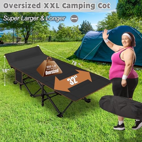 ABORON XXL Camping Cot for Adults 900LBS - 78"×32" Oversized Folding Bed with Mattress Pad, Heavy Duty 1200D Oxford Outdoor Cot with Carry Bag - Image 3