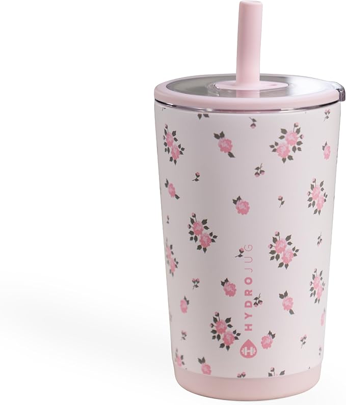 HydroJug Everyday Tumbler 14 oz – Ceramic-Lined Insulated Tumbler with Straw and Soft-Touch Lid, Cup Holder Friendly, Double-Wall Vacuum Insulation, Reusable Travel Cup – Wildrose by Hydrojug