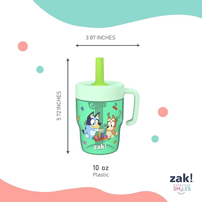 Zak Designs Bluey Capri Toddler Tumbler For Travel or At Home, 10oz 2-Pack Durable Plastic Sippy Cups With Handle and Leak-Proof Design are Perfect For Kids (Bluey and Bingo) - Image 9