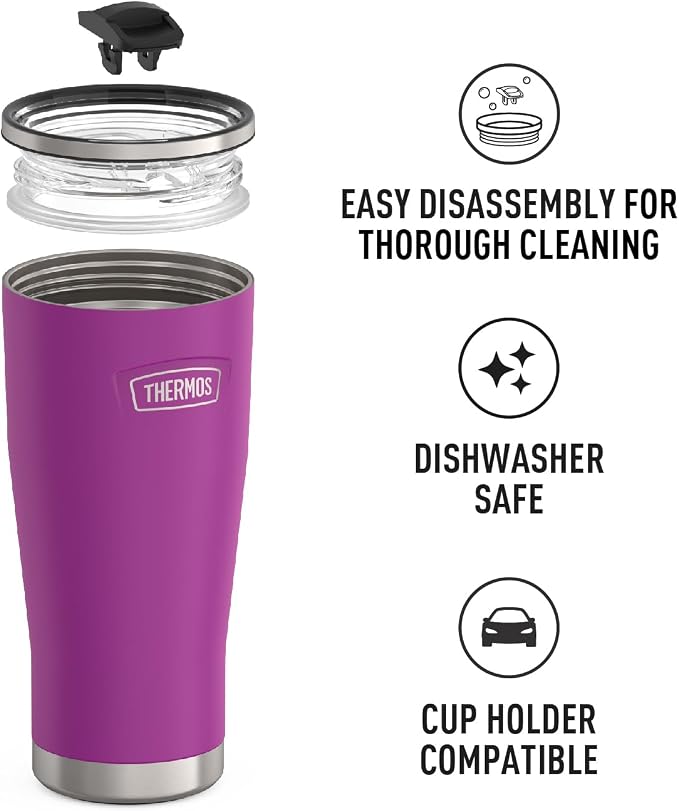 THERMOS ICON SERIES, Stainless Steel Tumbler with Slide Lock, 24 Ounce, Plum - Image 3