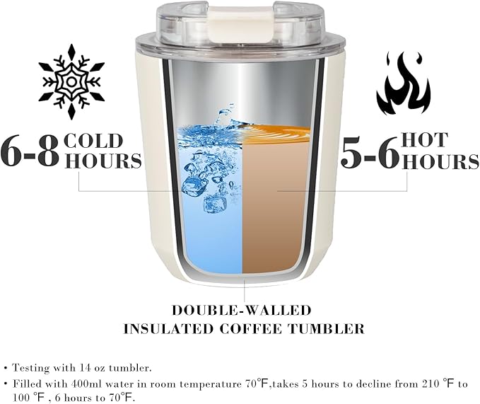 Puraville Insulated Tumblers with Lid, 10 oz Travel Coffee Mug Stainless Steel Vacuum Cup, Leak Proof Reusable Double Walled Coffee Tumbler for Iced and Hot Drinks, Cream - Image 3