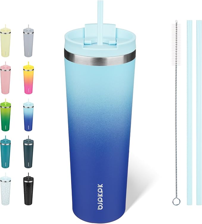 BJPKPK 30oz Insulated Tumbler With lid And Straw Stainless Steel Tumblers Travel Coffee Mug Reusable Thermal Cup,Sky by BJPKPK
