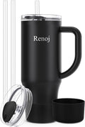 Renoj Insulated Mug 100% Spill Resistant Insulated Water Bottle for Iced Coffee & Hot Drinks - Fits Car Cup Holder, Ideal Gift, 2 Straws & Silicone Boot - FlexSlide White 40 oz by VisittheRenoj