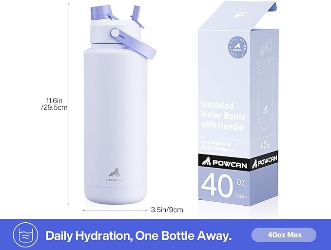 POWCAN 40 oz Insulated Water Bottle with 2-in-1 Straw and Spout Lid, Keep Cold 24H, Leak-Proof, BPA-Free, Double Wall Stainless Steel Water Bottle for Sports, Gym, Travel, and School (Lupine) - Image 5
