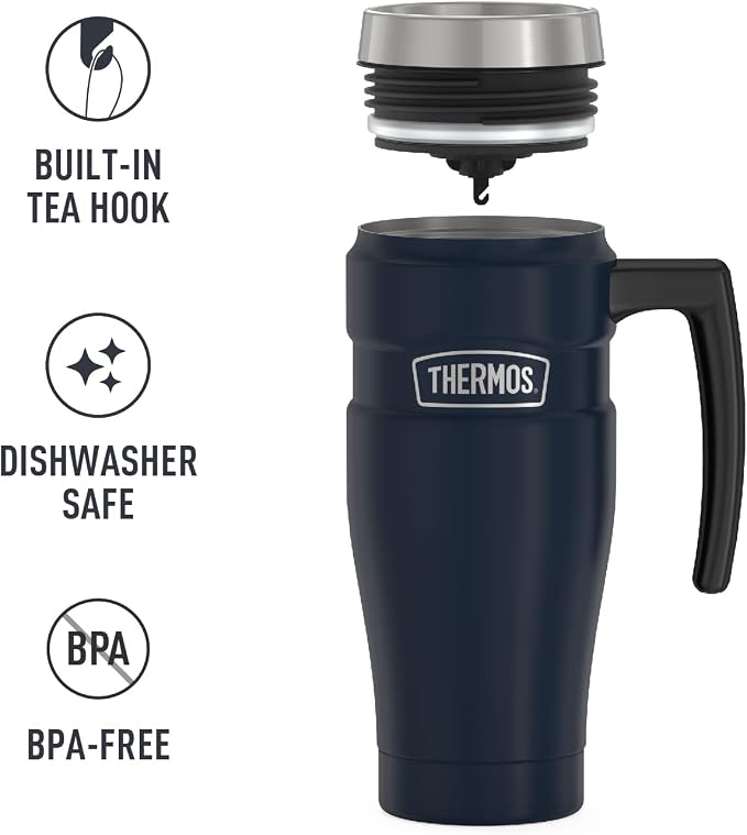 THERMOS Stainless King Vacuum-Insulated Travel Mug with Handle-16oz,Midnight Blue-Thermos Tumbler for Hot&Cold Drinks-Leak&Sweat-Proof Stainless Steel Coffee Mug with Lid for Commuting,(Pack of 4) - Image 5