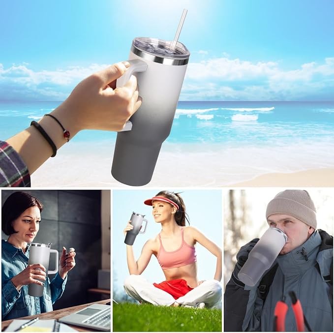 SYACOT 40 oz Tumbler with Handle and Straw Stainless Steel Insulated Tumbler Leak Proof Lid and Straw Lid Reusable Travel Mug Coffee Mug Cup Dishwasher Safe Keep Drinks Cold and Hot (Grey&Black) - Image 7