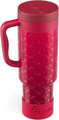 40 oz Insulated Tumbler with Handle and Push-Button Straw Lid, Stainless Steel Travel Cup for Gym Office, Leakproof, BPA-Free, Cup Holder Friendly, Bow Silicone Boot, Red (Coquette Cherry) by Coquella