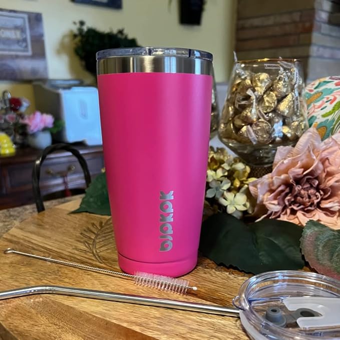 BJPKPK 20oz Stainless Steel Tumbler with Lid, Double Wall Vacuum Coffee Cup, Travel Mug for Ice Drink and Hot Beverage, Insulation Travel Tumbler Cup with Straws,Pink - Image 4