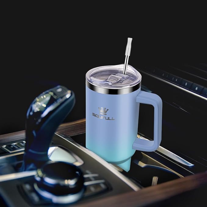 40 oz Tumbler with Handle and Straw Lid, 100% Leak-proof Travel Coffee Mug, Stainless Steel Insulated Cup for Hot and Cold Beverages, Keeps Cold for 34Hrs or Hot for 10Hrs, Dishwasher Safe (LakeBlue) - Image 5