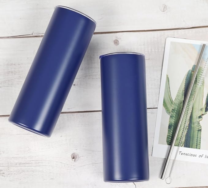 8 Pack 20 Oz Stainless Steel Straight Skinny Tumblers, Insulated Slim Thin Travel Cup Set for DIY, Navy - Image 4