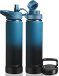 CIVAGO 24 oz Insulated Water Bottle With Straw, Stainless Steel Sports Water Flask Cup with 3 Lids (Straw, Spout and Handle Lid), Double Walled Travel Thermal Canteen Mug, Indigo Black by CIVAGO