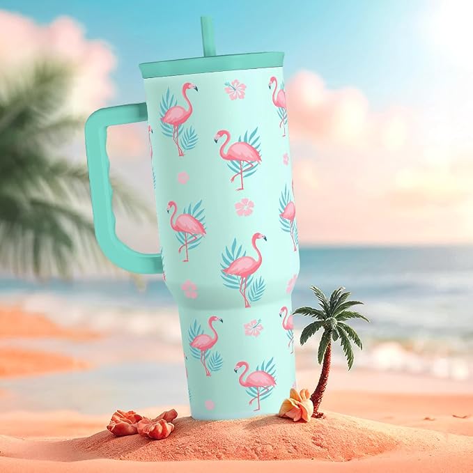 Flamingo Tumbler, Stainless Steel Insulated Tumblers Coffee Mug Cup with Handle, Gifts for Women Girls on Birthday Christmas Summer, 40oz - Image 5