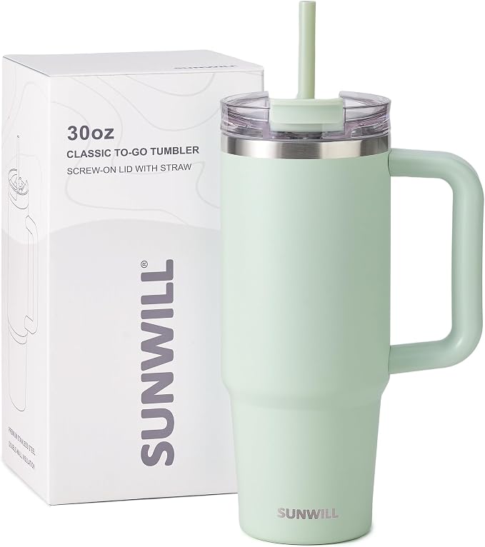 SUNWILL Coffee Tumbler with Handle, 30 oz Travel Mug with Lid and Straw Insulated, Stainless Steel Cup Leak Proof for Travel & Outdoor, Cupholder Friendly, Powder Coated Matcha Cream - Image 7