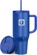 IRON °FLASK Co-Pilot Insulated Mug w/Straw & Flip Cap Lids - Cup Holder Bottle for Hot, Cold Drink - Leak-Proof- Water, Coffee Portable Travel Tumbler - Cobalt Blue Speckle, 40 Oz by IronFlask