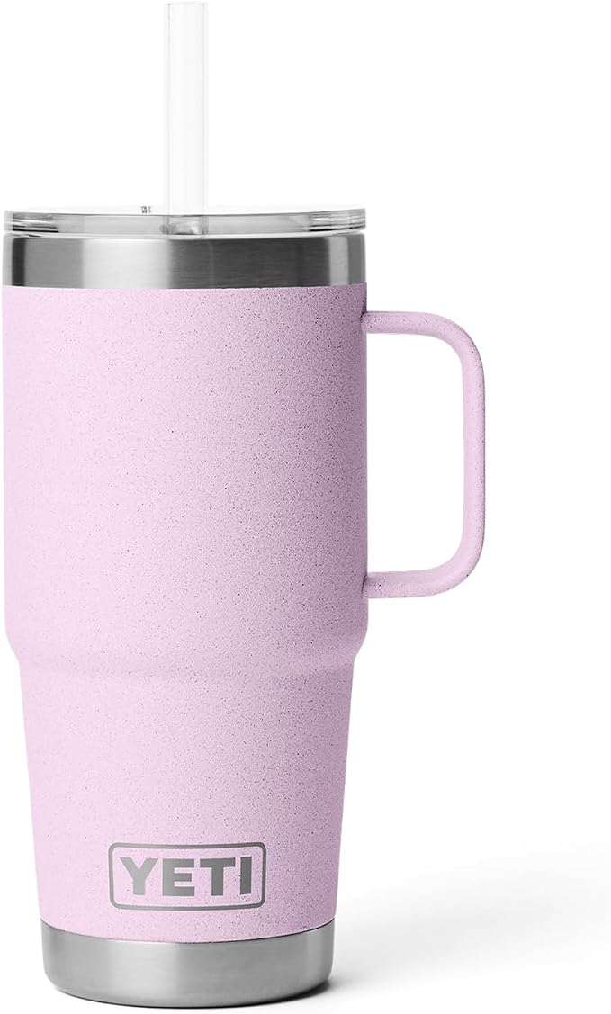 YETI Rambler 25 oz Tumbler with Handle and Straw Lid, Travel Mug Water Tumbler, Vacuum Insulated Cup with Handle, Stainless Steel, Cherry Blossom - Textured - Image 6