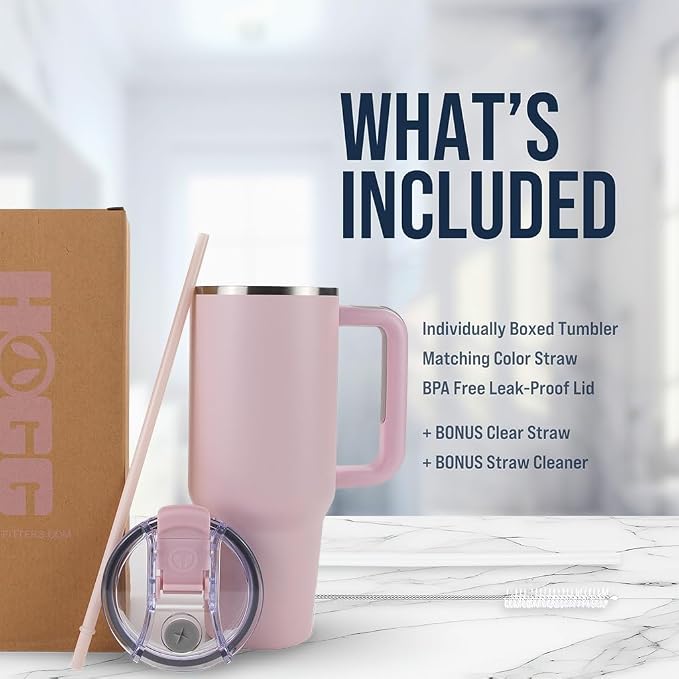 Hogg Big Swig 40 oz Tumbler with Handle and Straw - Light Pink, 40oz Insulated Stainless Steel, Water Tumbler with Straw, Water Cup with Handle, Versatile Leak Proof Lid - Image 5
