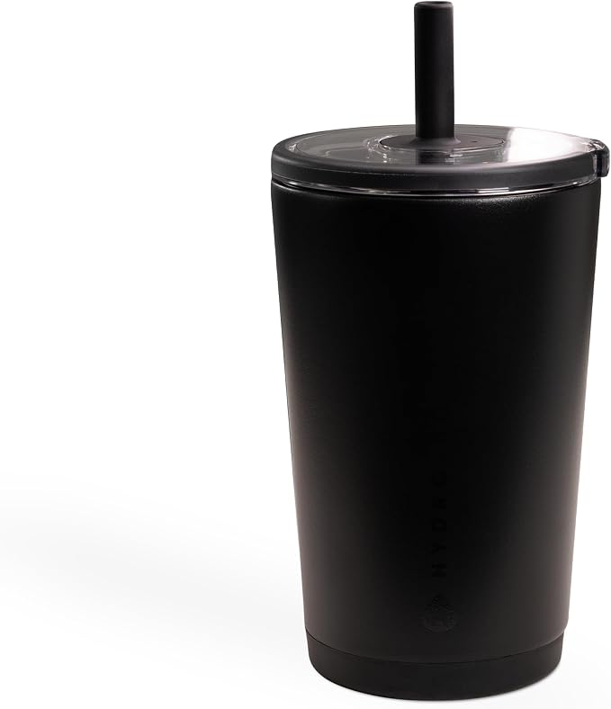 HydroJug Everyday Tumbler 14 oz – Ceramic-Lined Insulated Tumbler with Straw and Soft-Touch Lid, Cup Holder Friendly, Double-Wall Vacuum Insulation, Reusable Travel Cup – Black by Hydrojug