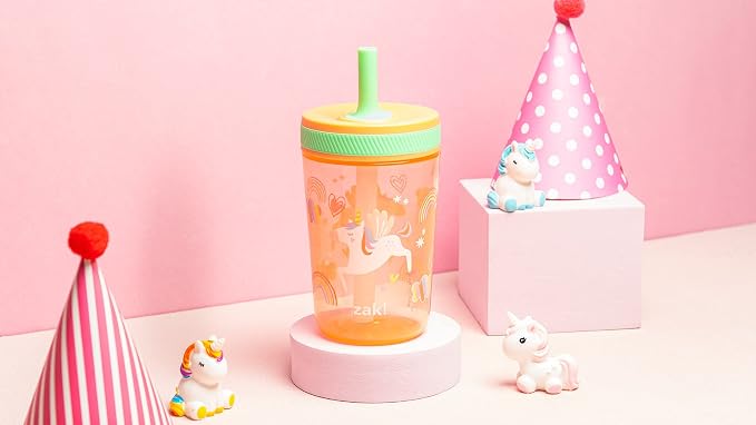 Zak Designs Kelso Tumbler Set 15 oz, (Unicorn) Leak-Proof Screw-On Lid with Straw Made of Durable Plastic and Silicone, Perfect Cup Bundle for Kids (2pc Set) - Image 9