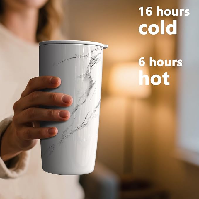 TILUCK 20 oz Insulated Tumbler with BPA-Free Lid, Stainless Steel Vacuum Travel Coffee Mug, Double Wall Coffee Tumbler（20oz，Marble） - Image 3