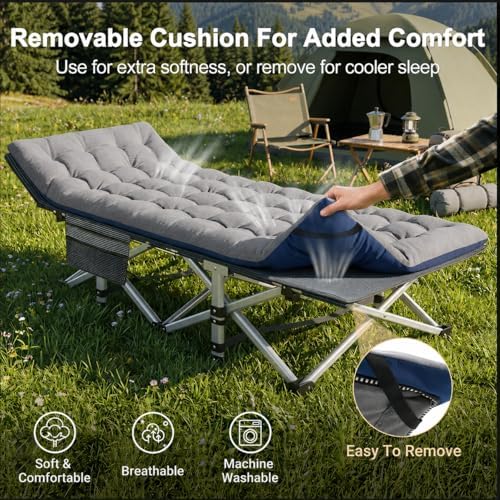 ABORON XXL Camping Cot for Adults, Oversized 78"×32" Folding Camping Bed, 900LBS Heavy Duty Outdoor Sleeping Cot with Mattress Pad, 1200D Oxford, Portable with Carry Bag - Image 5